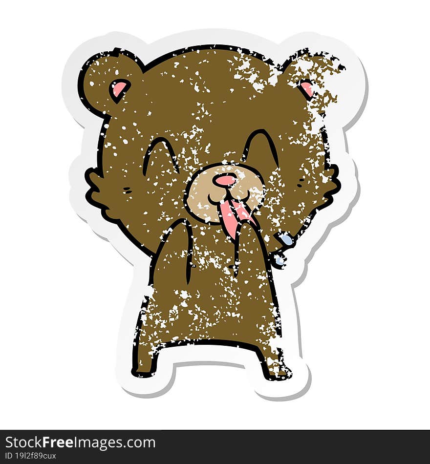 Distressed Sticker Of A Rude Cartoon Bear