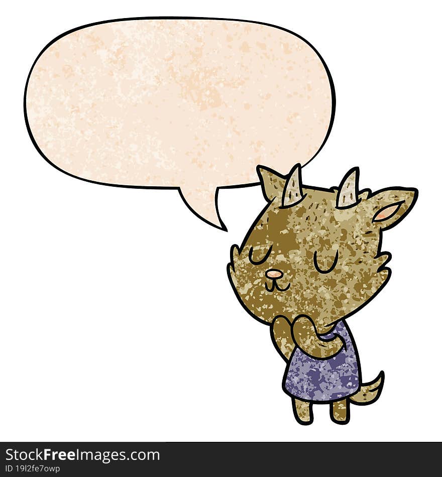 cute cartoon goat and speech bubble in retro texture style