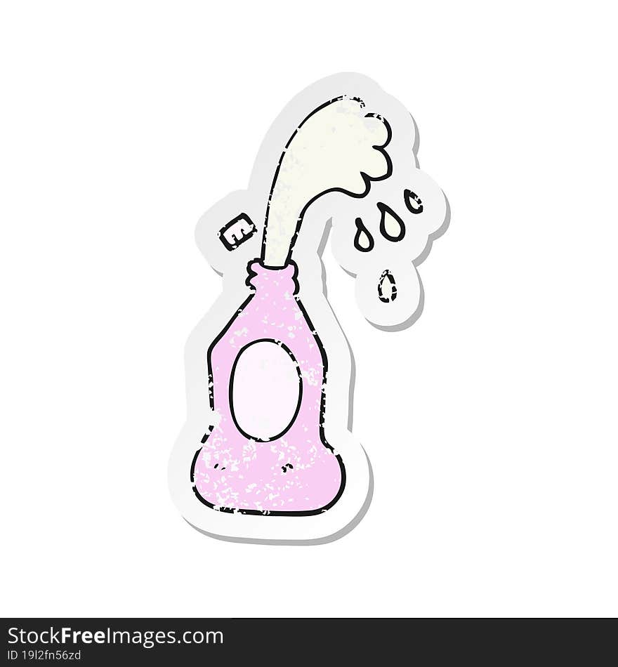 retro distressed sticker of a cartoon squirting lotion bottle