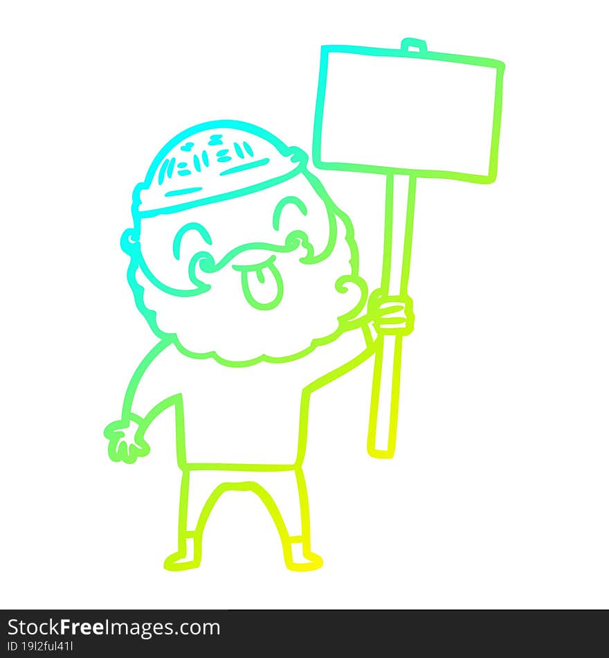 cold gradient line drawing bearded protester cartoon