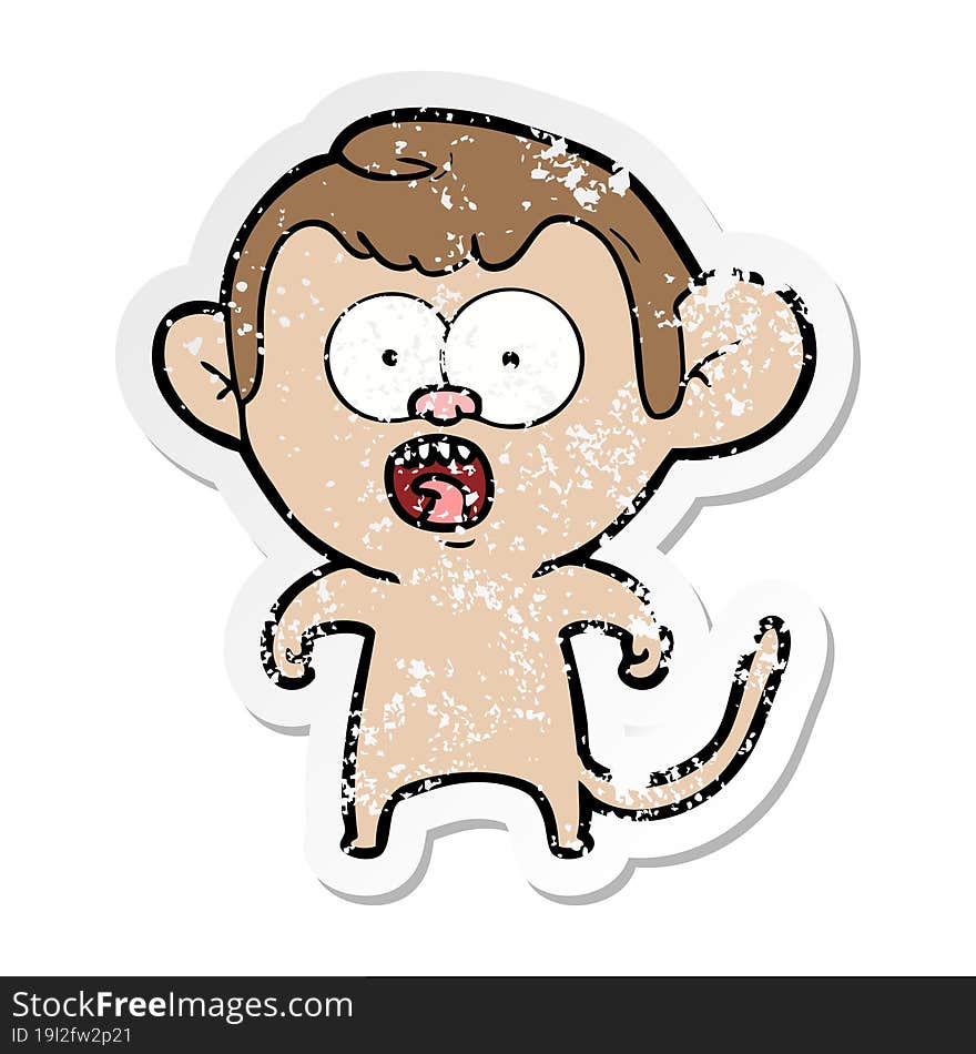 distressed sticker of a cartoon shocked monkey