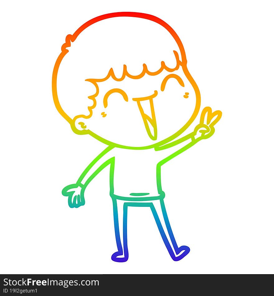 rainbow gradient line drawing of a cartoon happy man