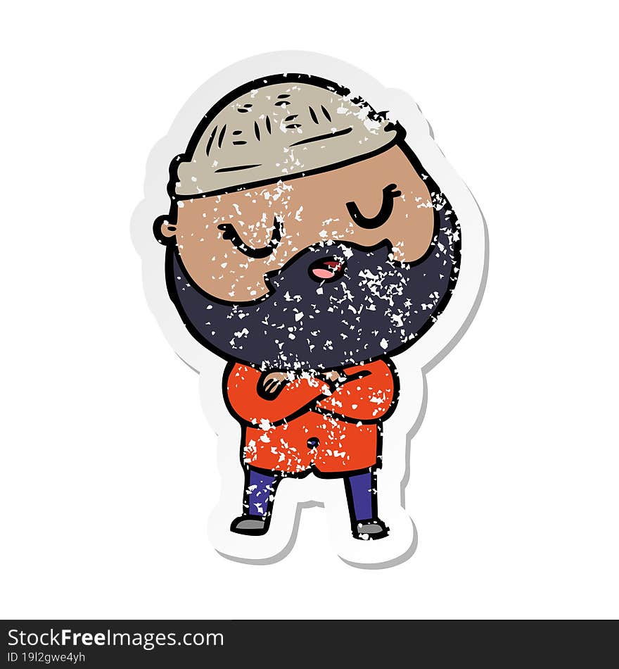 distressed sticker of a cartoon man with beard