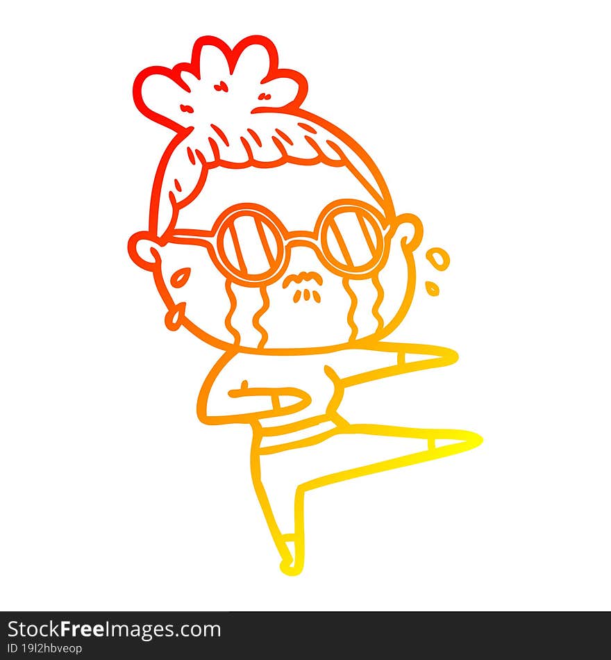 warm gradient line drawing cartoon crying woman wearing spectacles