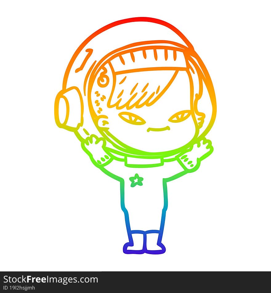 rainbow gradient line drawing of a cartoon astronaut woman