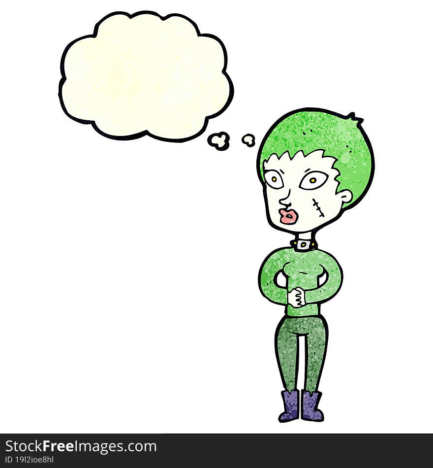 cartoon zombie girl with thought bubble