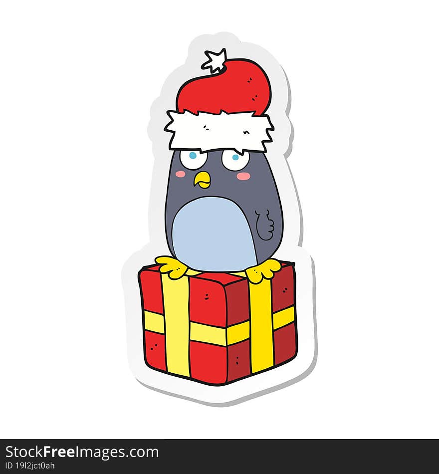 sticker of a cartoon christmas penguin