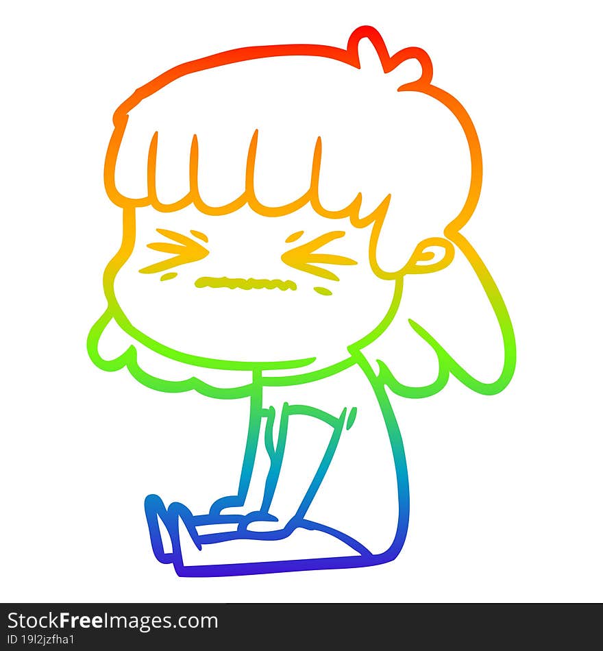 rainbow gradient line drawing of a cartoon woman