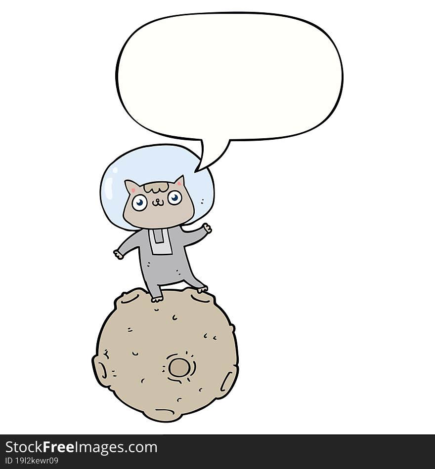 Cute Cartoon Astronaut Cat And Speech Bubble