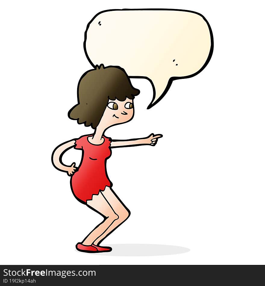 cartoon girl pointing with speech bubble