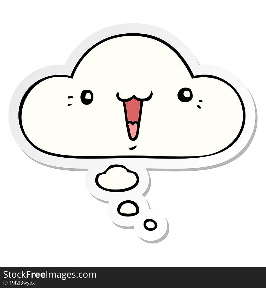 cute cartoon face and thought bubble as a printed sticker