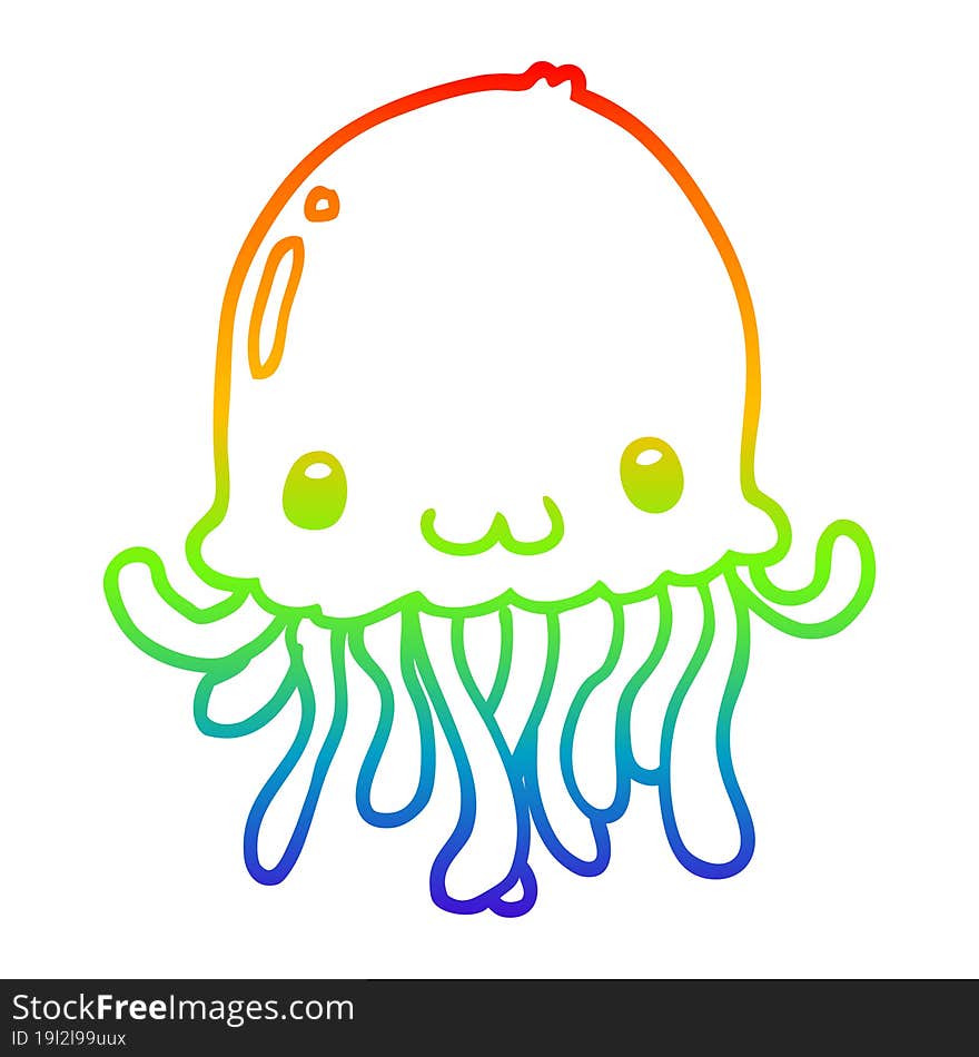 rainbow gradient line drawing cartoon jellyfish