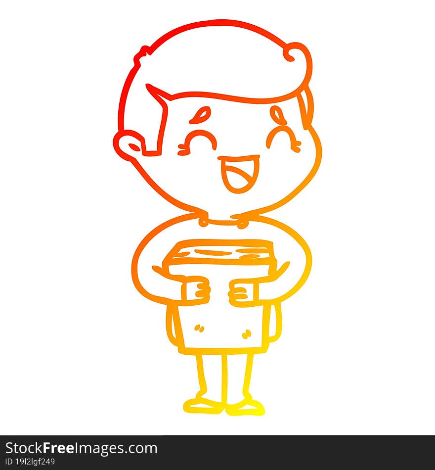 warm gradient line drawing cartoon laughing man holding book