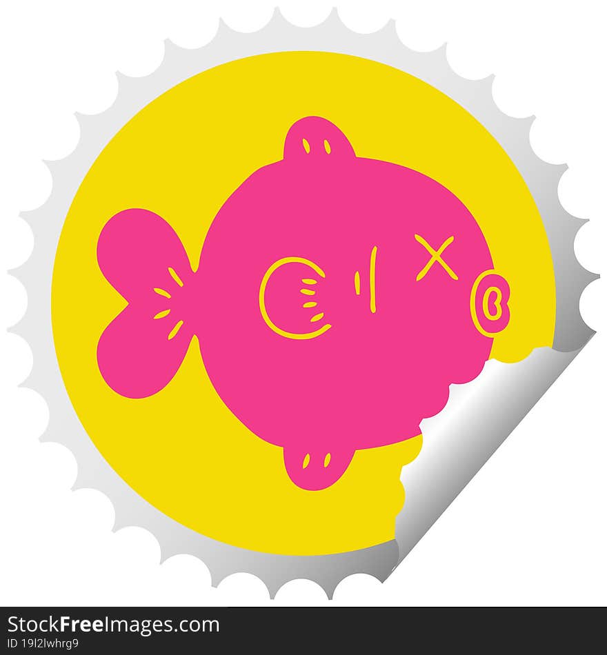 Quirky Circular Peeling Sticker Cartoon Fish