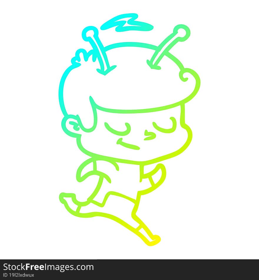 Cold Gradient Line Drawing Friendly Cartoon Spaceman Running