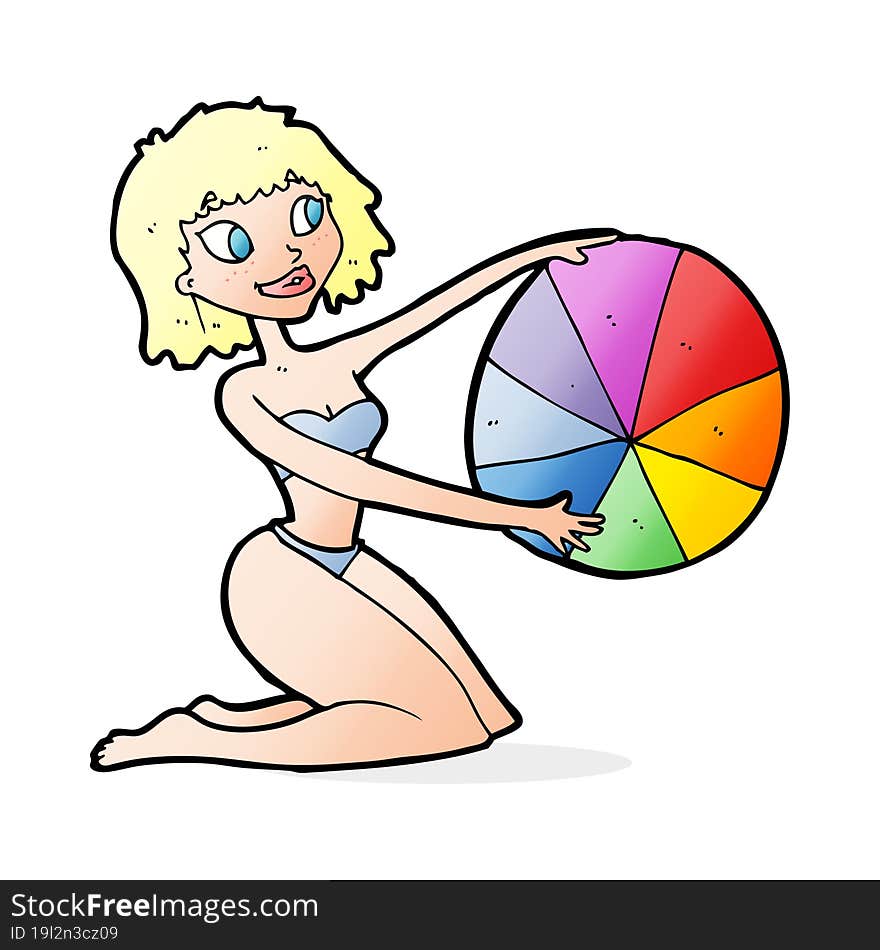 cartoon bikini girl with beach ball