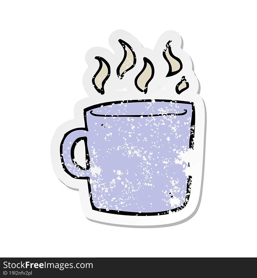 distressed sticker of a cartoon hot cup of coffee