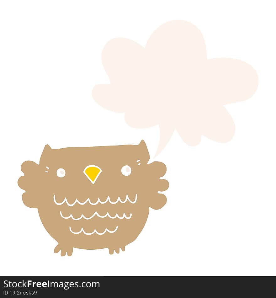 cartoon owl and speech bubble in retro style