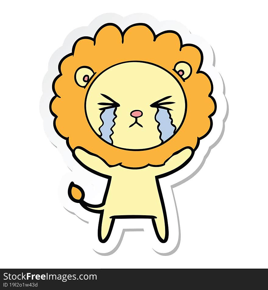 sticker of a cartoon crying lion