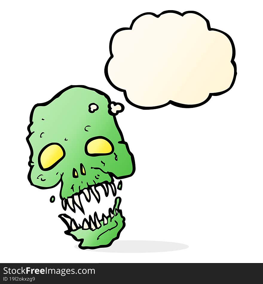 cartoon scary skull with thought bubble