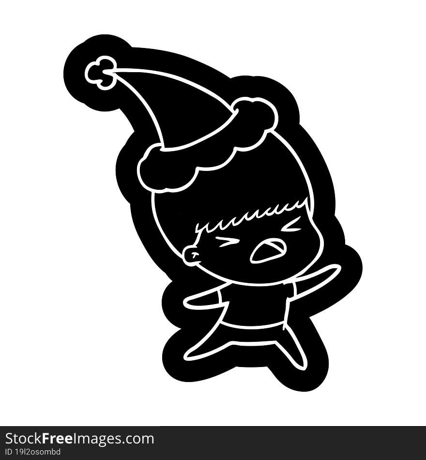 Cartoon Icon Of A Stressed Man Wearing Santa Hat