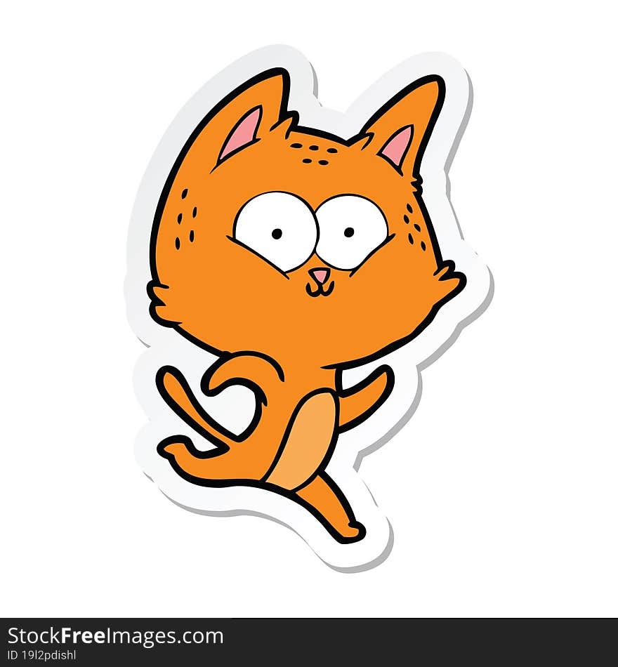 Sticker Of A Cartoon Cat Running