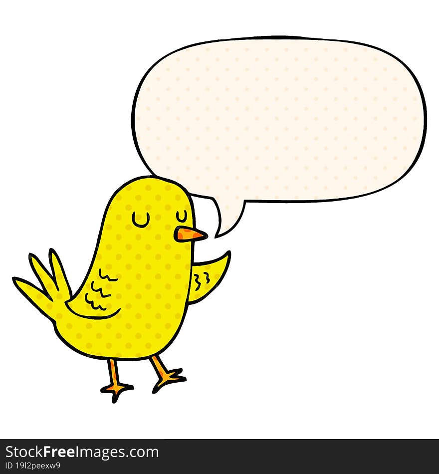 Cartoon Bird And Speech Bubble In Comic Book Style