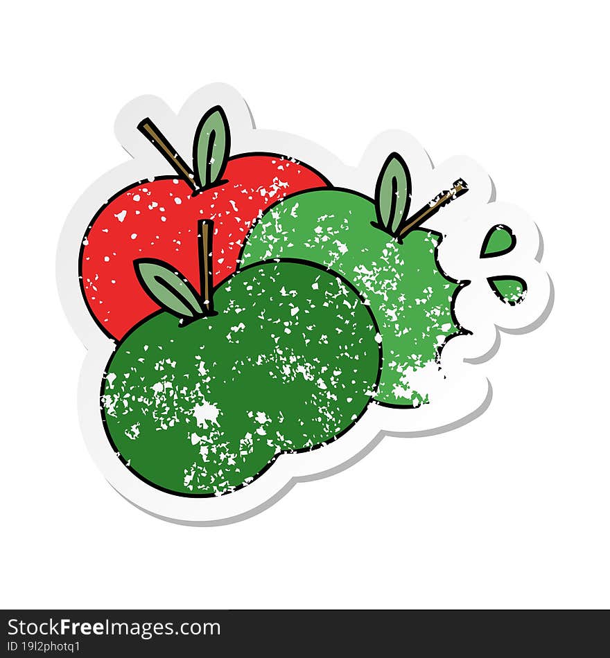 Distressed Sticker Of A Cute Cartoon Apples