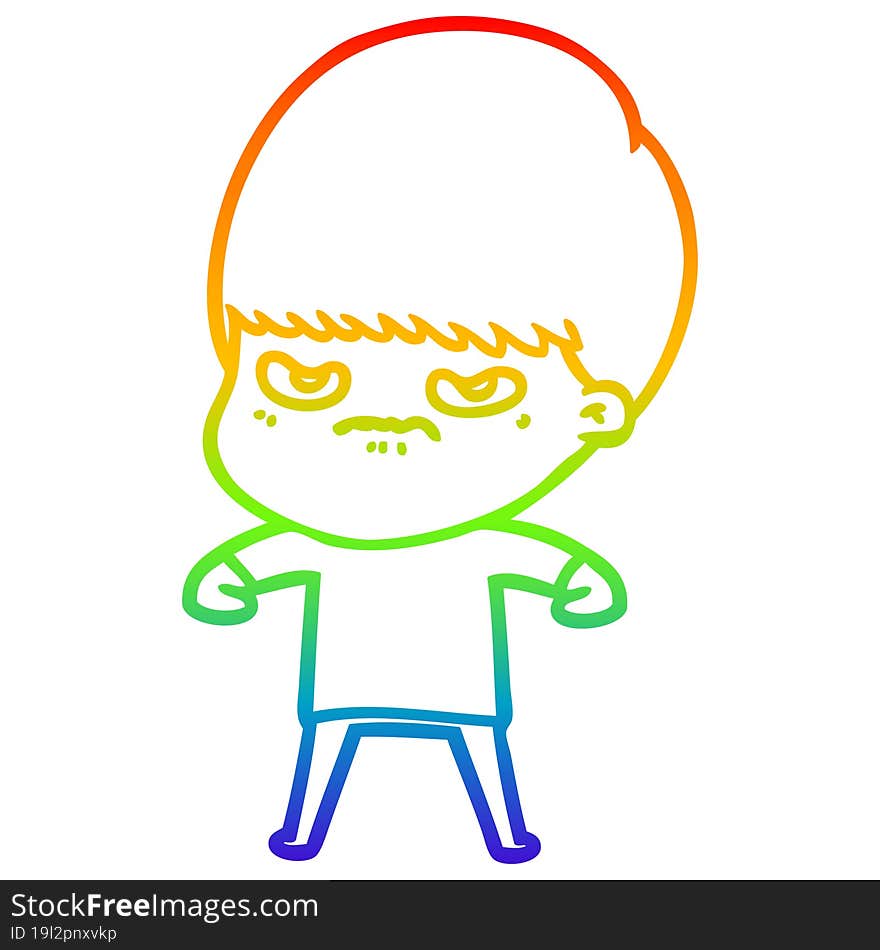 rainbow gradient line drawing cartoon angry boy