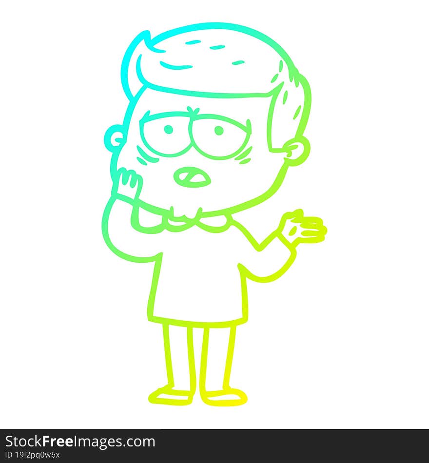 cold gradient line drawing of a cartoon tired man