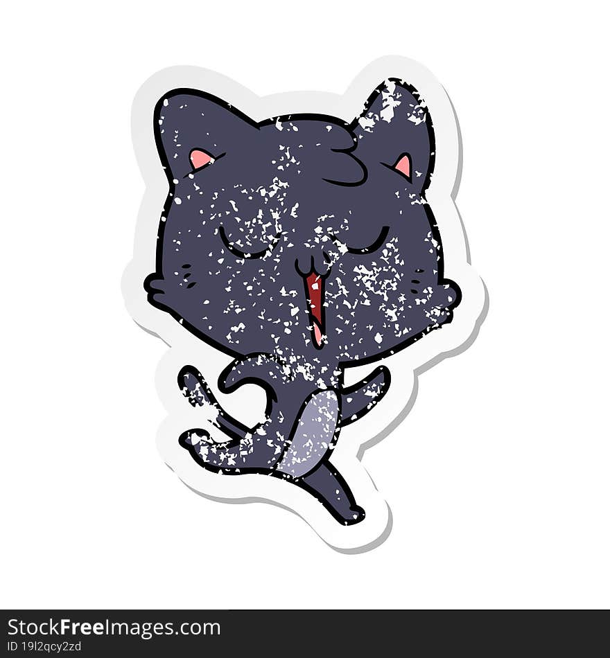 distressed sticker of a cartoon cat singing