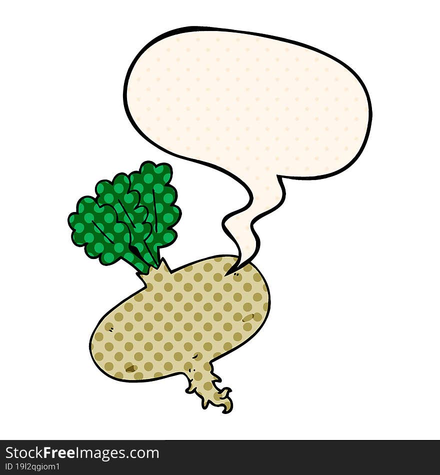 cartoon beetroot with speech bubble in comic book style