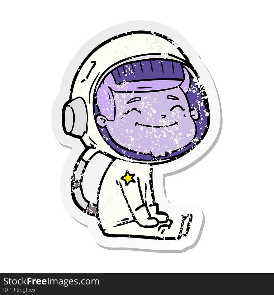 Distressed Sticker Of A Happy Cartoon Astronaut