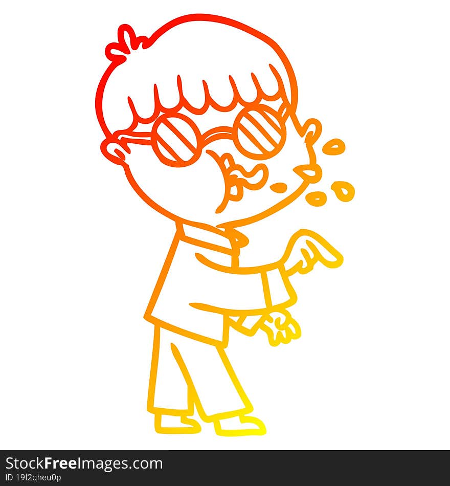 Warm Gradient Line Drawing Cartoon Boy Wearing Spectacles And Making Point