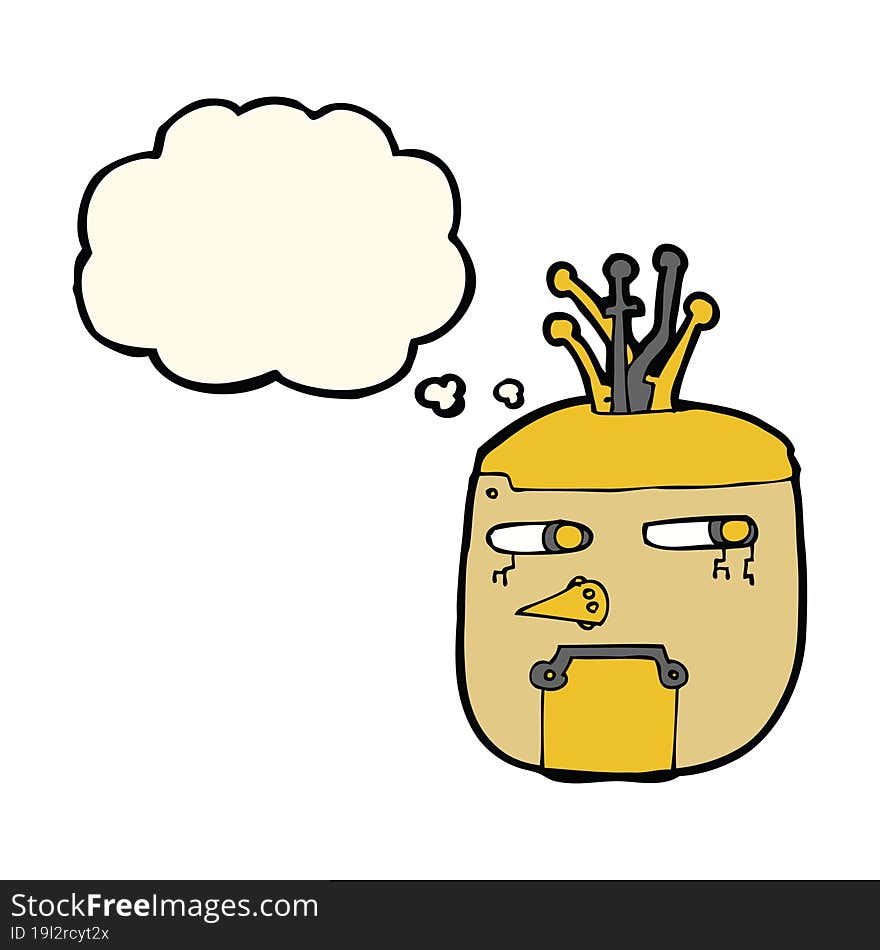 cartoon robot head with thought bubble