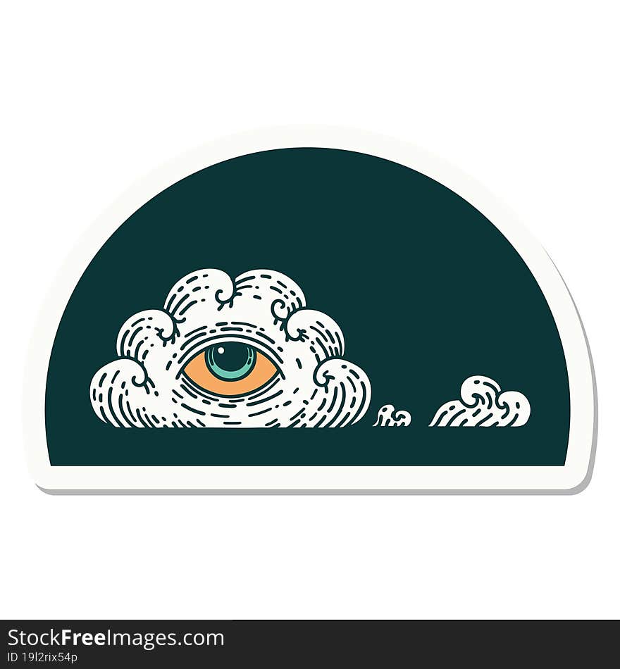 tattoo style sticker of an all seeing eye cloud