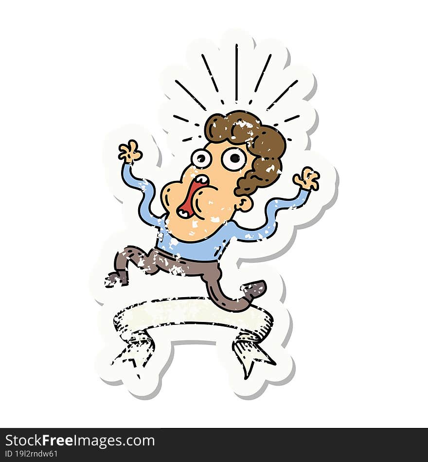 grunge sticker of tattoo style frightened man