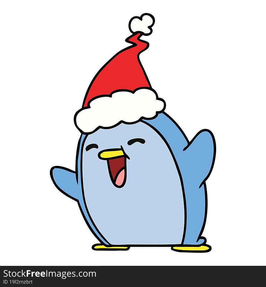 hand drawn christmas cartoon of kawaii penguin