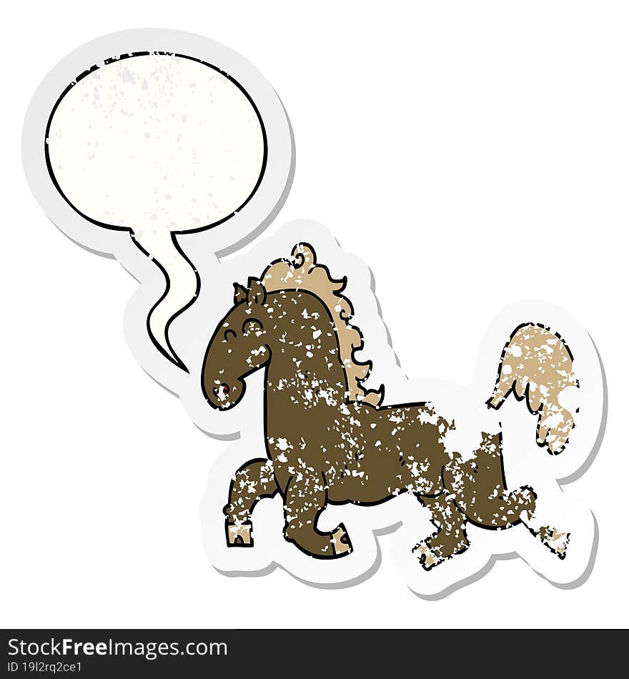 cartoon stallion and speech bubble distressed sticker