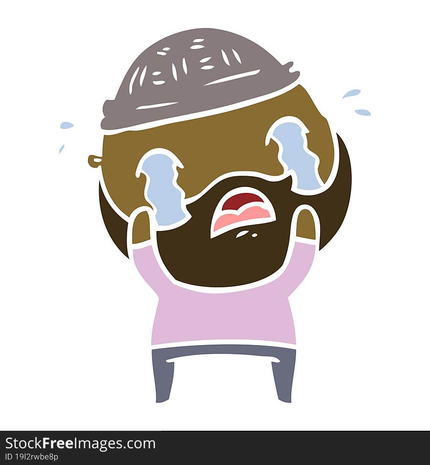 Flat Color Style Cartoon Bearded Man Crying