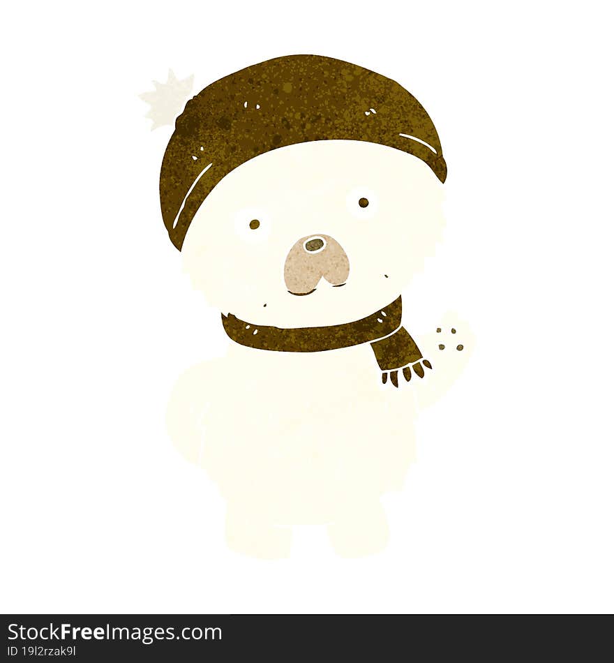 cartoon cute polar bear in winter hat and scarf