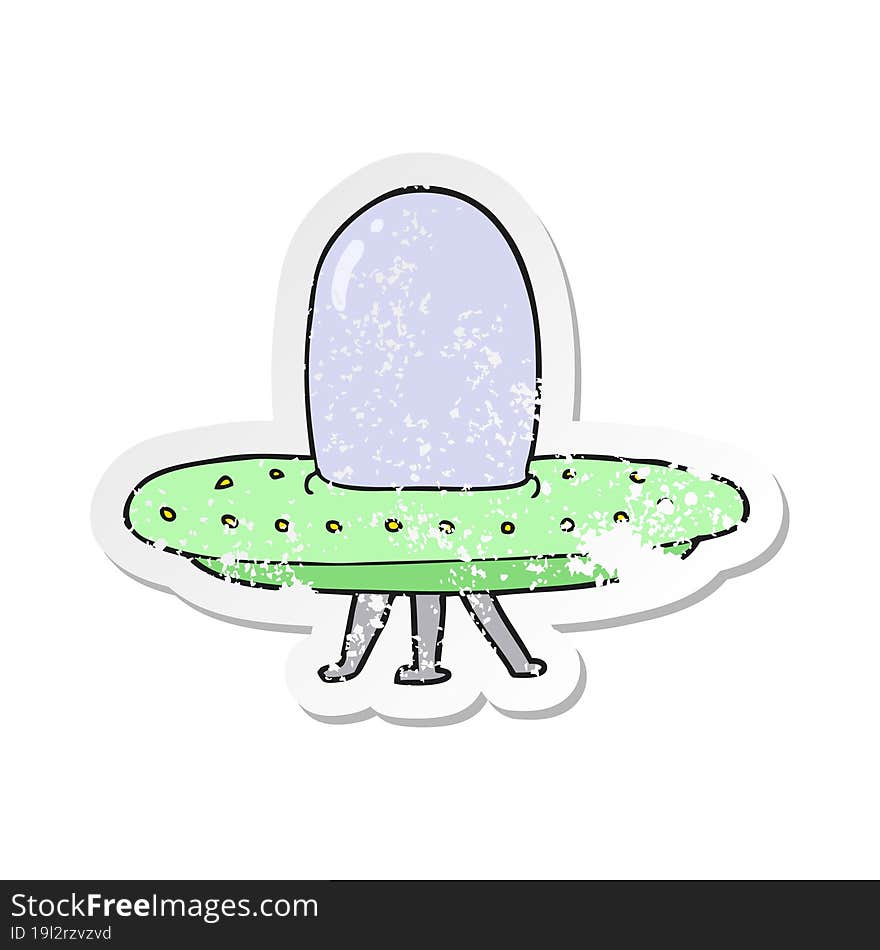 retro distressed sticker of a cartoon spaceship