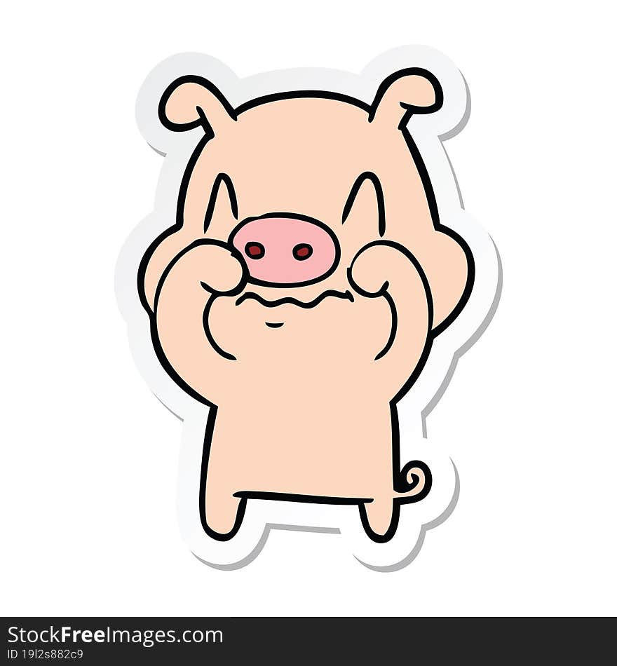 sticker of a nervous cartoon pig