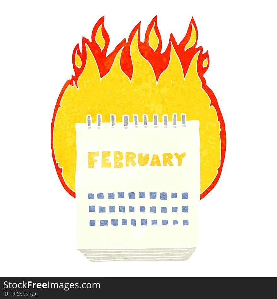 Retro Cartoon Calendar Showing Month Of February