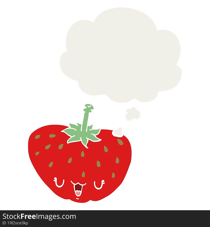 Cartoon Strawberry And Thought Bubble In Retro Style