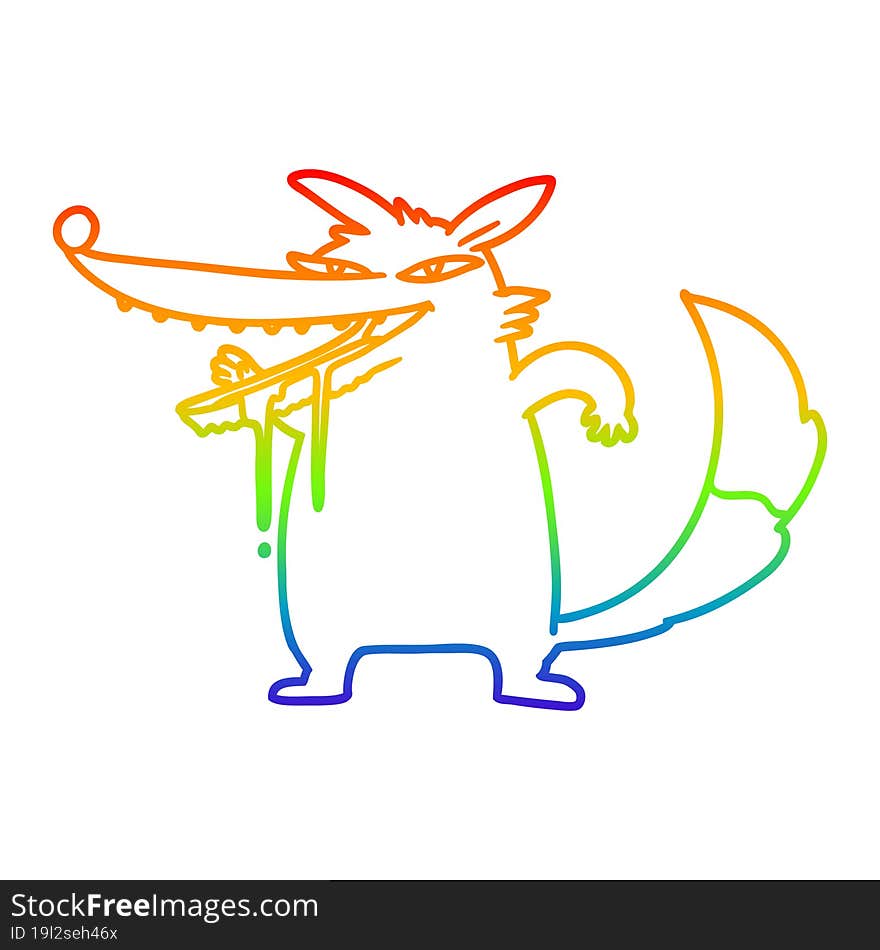 Rainbow Gradient Line Drawing Hungry Cartoon Wolf