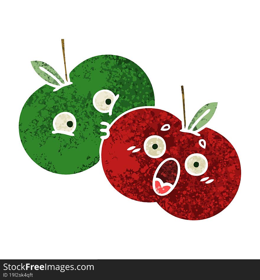 retro illustration style cartoon pair of apples