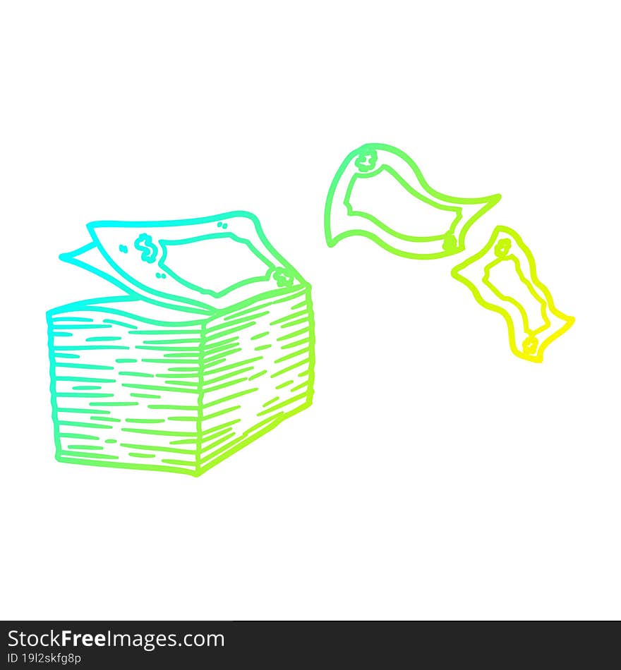 cold gradient line drawing cartoon money blowing away