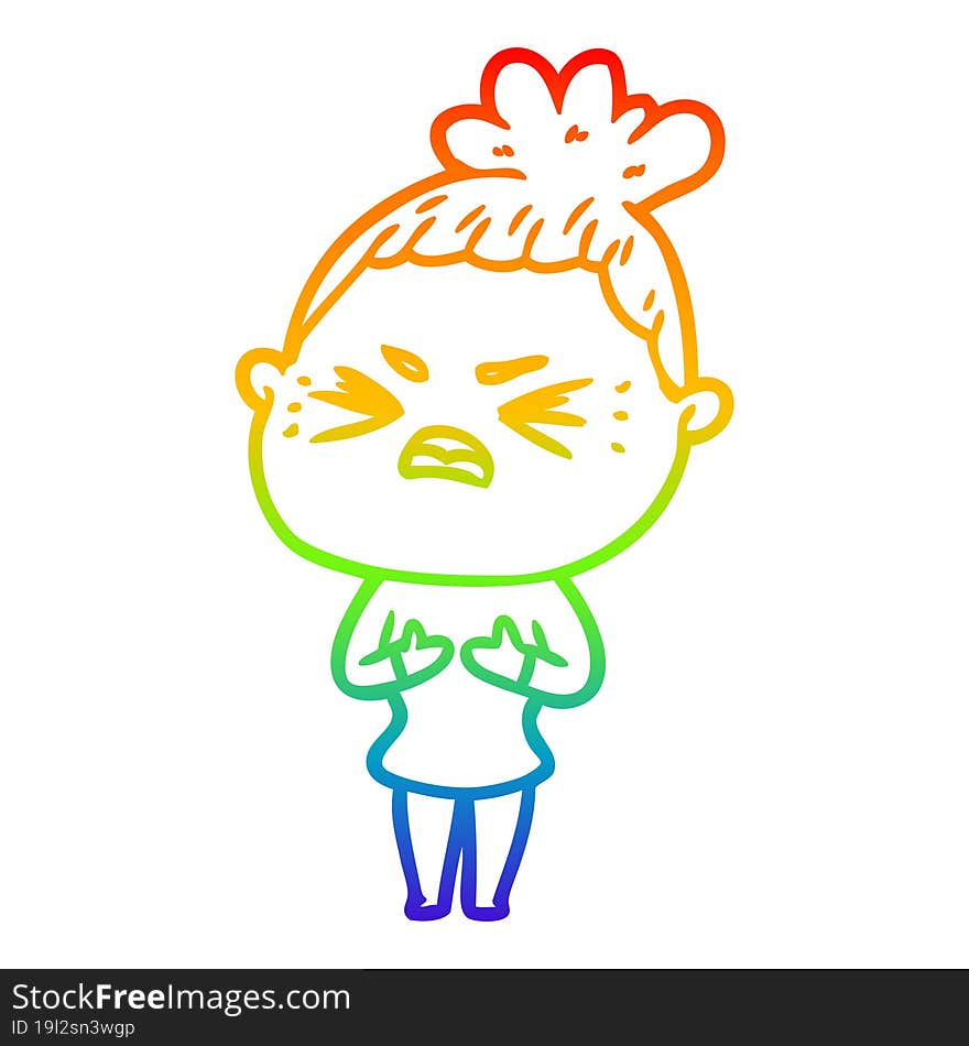 rainbow gradient line drawing cartoon angry woman