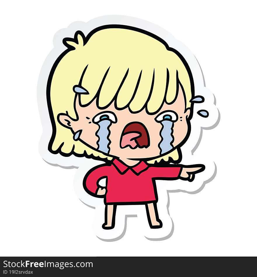 sticker of a cartoon girl crying